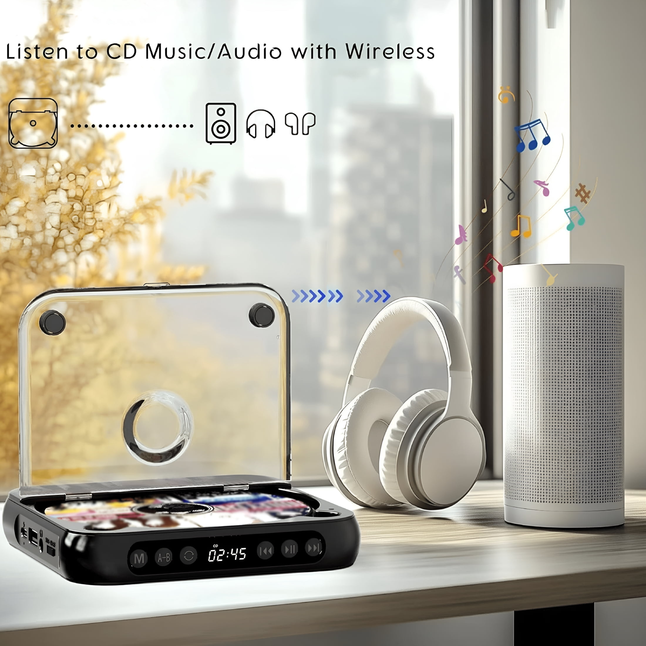 GJX Portable Bluetooth Lcd Screen Display Cd Player, Plays Mp3 Cd-R/Rw for Car Travel, Black