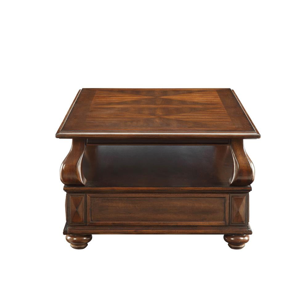 ACME Amado Rectangular 4-Drawer Wooden Coffee Table with Open Shelf in Walnut