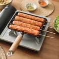 thumbnail image 3 of Cast Iron Sausage Grill Pan Non-Stick Baking Tray with Anti-Scald Wooden Handle Household Hot Dog Grill Pan, 3 of 10