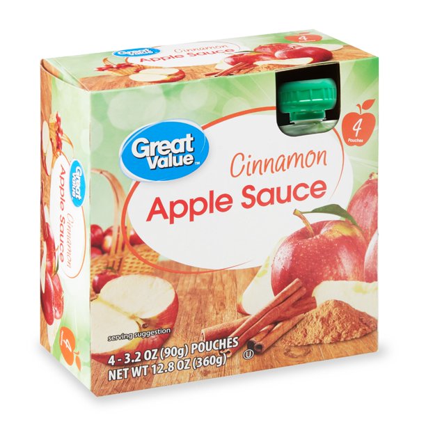 Great Value Cinnamon Apple Sauce, 3.2 Oz, 4 Count