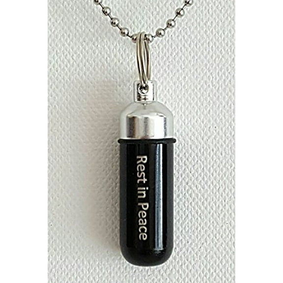Black & Silver Engraved Cremation Urn "Rest In Peace" - Includes Velvet Pouch, Ball-Chain & Fill Kit
