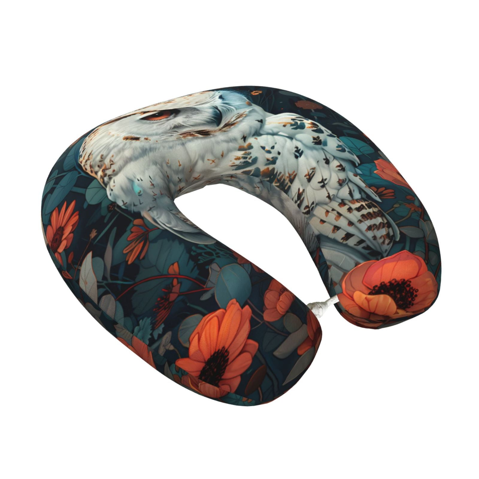 Xecao Moon Flower White Owl Print Memory Foam Cervical Neck Pillow Versatile U-Shaped Pillows for Home,Office,Camping,Travelling,Soft Washable Cover