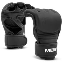 Meister [CRITICAL] 4oz MMA Gloves for Striking & Grappling w/ Pre-Curved Nemeios Leather - Matte Black - Large