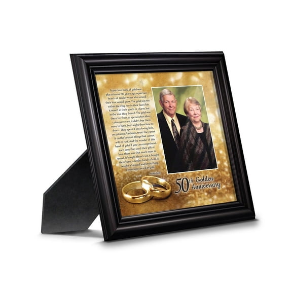 50th Wedding Anniversary Gift, Golden Anniversary Picture Frame for Parents or Grandparents, Fits 4x6 Photo
