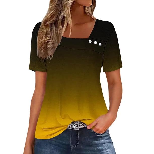 mfyjkho Tops Y Blusas Para Mujer, Camisa Informal De Manga Corta Con Cuello En V Y Botones Estampados Para Mujer. Tops Y Blusas Para Mujer Xxl