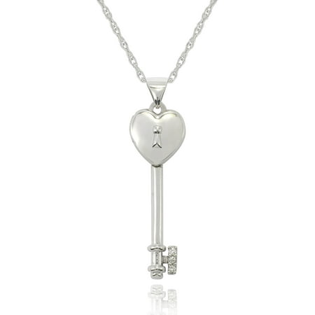 Sterling Silver Diamond Accent Heart Locket Key Pendant, 18
