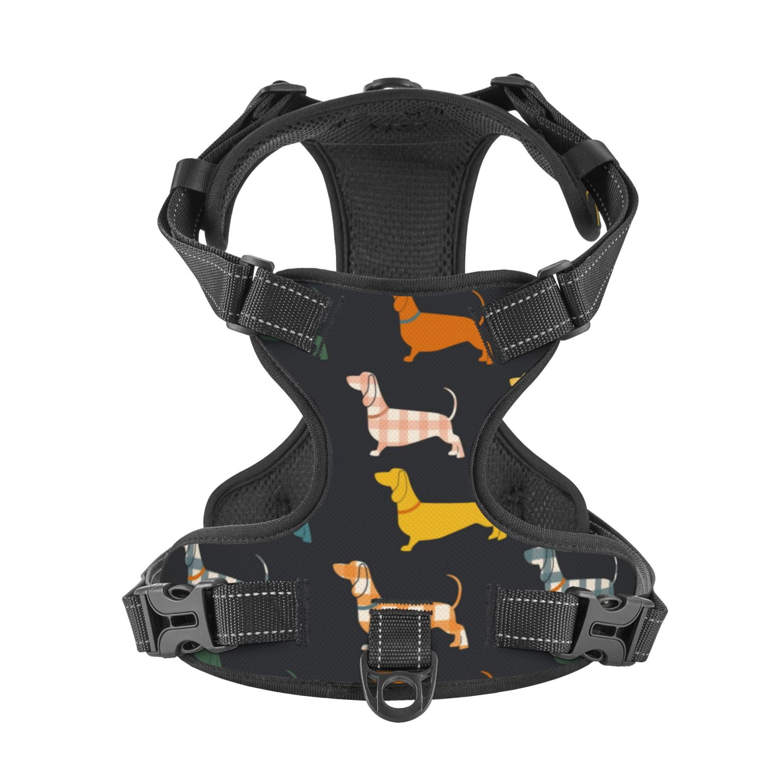 Kdxio Plaid Dachshund Print No Pull Dog Harness Adjustable Reflective Oxford Easy Control Medium Large Dog Harness for Training and Everyday-Small