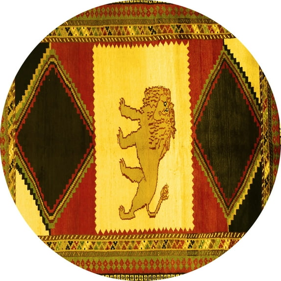 Ahgly Company Indoor Round Animal Yellow Traditional Area Rugs, 3' Round