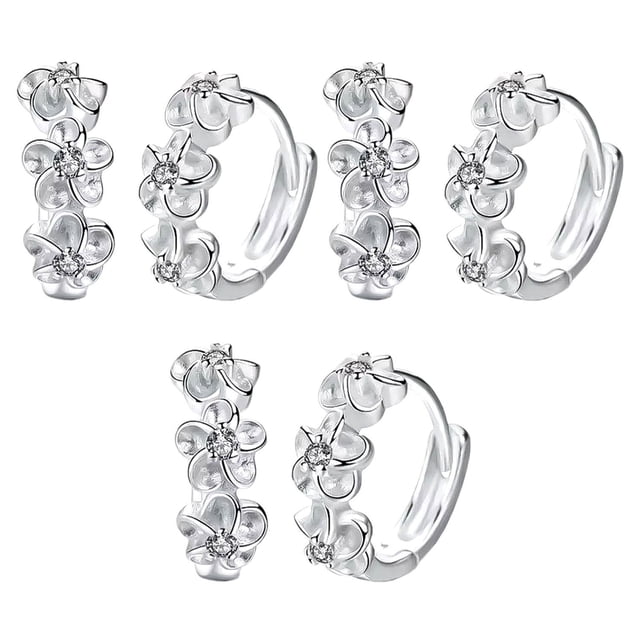 Aretes Zirconia de Flores Flowers01 3 Pzas Aretes de Flores Plata Metal.