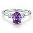thumbnail image 3 of Gem Stone King 14K White Gold Purple Amethyst and White Lab Grown Diamond Engagement Ring for Women | 1.35 Cttw | Oval 8X6MM | Gemstone February Birthstone | Size 9, 3 of 6