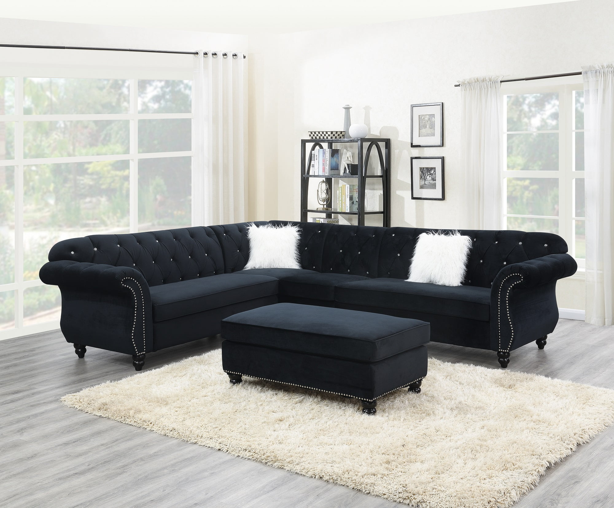 Contemporary Modern Living Room Sectional Sofa Set Black