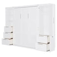 thumbnail image 4 of Queen Size Murphy Bed with Closet ,Drawers and Shelves, Solid Wood Wall Bedframe for Multipurpose Guest Room or Home Office, Space-Saving, White, 4 of 8