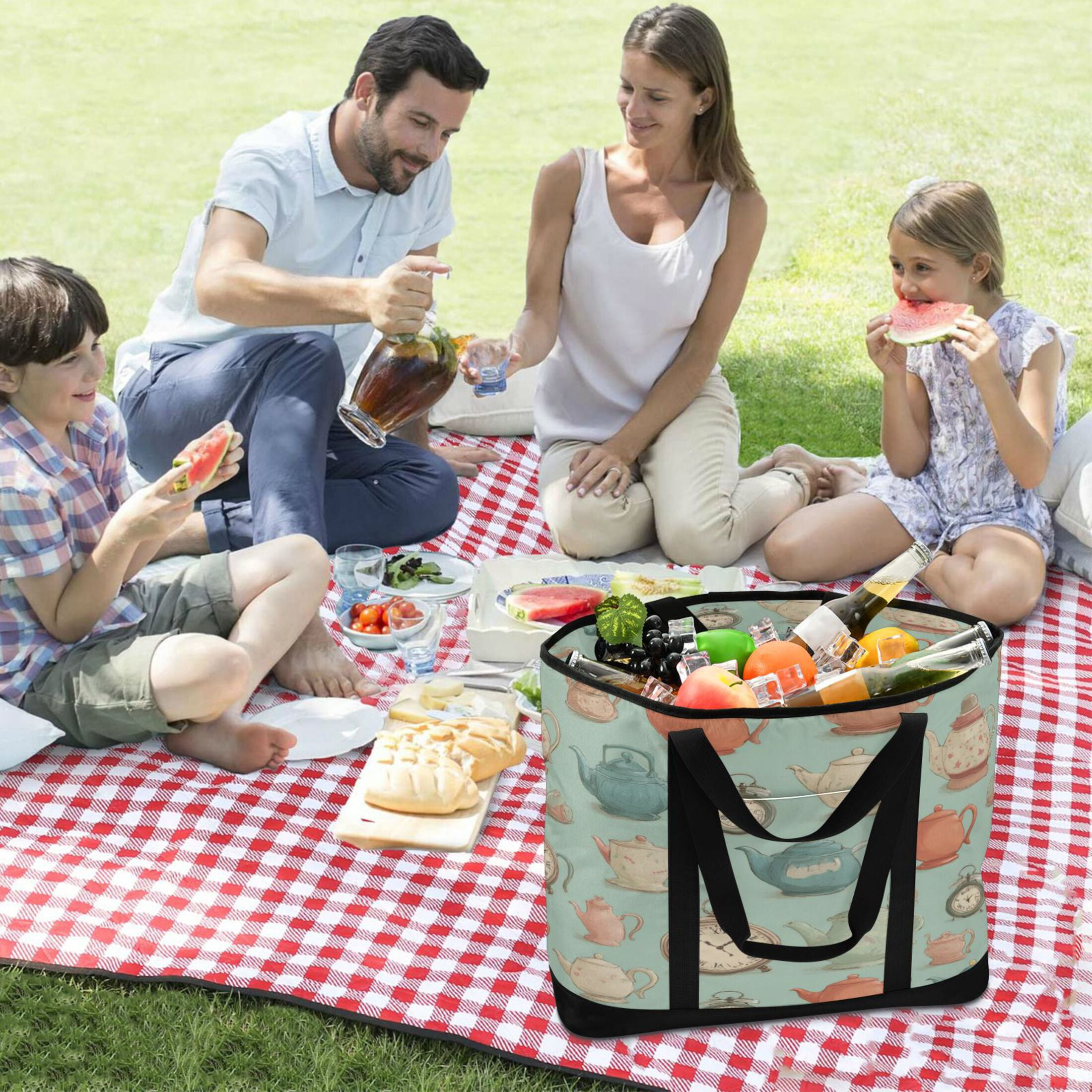 Extra-Large Wide Opening Design Capacity Hand-Held Ice Pack Thickened Insulation Layer For Long-Lasting Cold Retention For Outdoor Shopping Picnics And Camping Muted Pastel Colors
