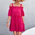 thumbnail image 3 of Bigersell Beach Wedding Dresses for Bride Women Summer Short Sleeve Dress One Shoulder Solid Casual Knee Length Dress Cute Summer Dresses for Female Women Boho Dresses, Style 34431, Hot Pink L, 3 of 7