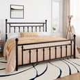 thumbnail image 3 of Amolife King Bed Frame, Metal Platform Bed with Vintage Headboard & No Box Spring Needed, Black, 3 of 8