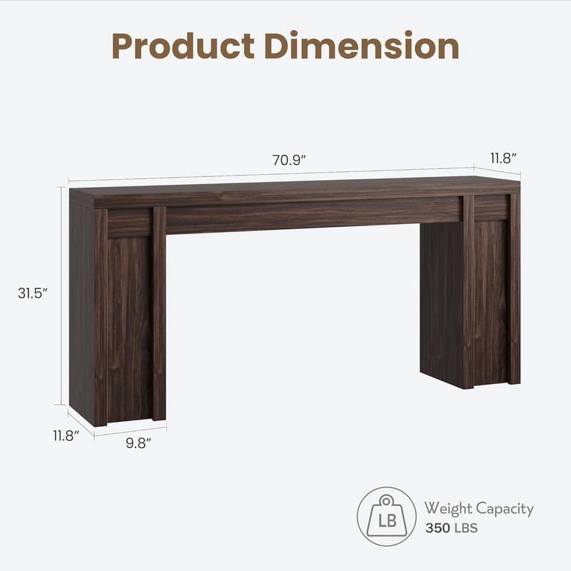 Console Table with 2 Drawers and Shelves, 70-Inch Extra Long Sofa Table for Living Room, Farmhouse Entryway Table with Storage, Narrow Hallway Accent Furniture, Cherry Wood Finish