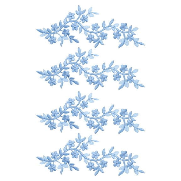 4Pcs Long Patch Flower Vine with Leaf, 10" x 4" Iron on Patch Applique, Blue