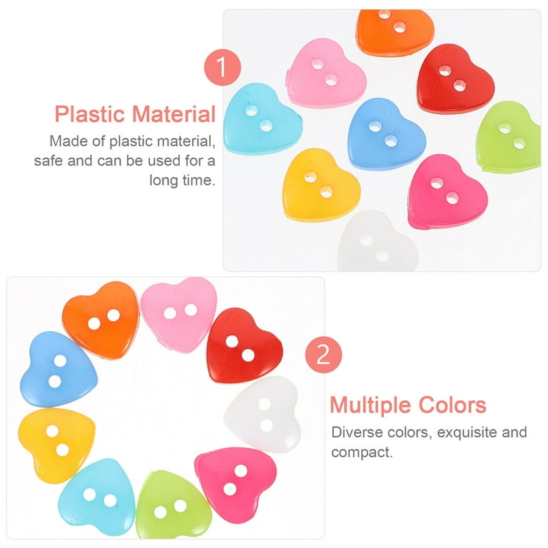 PLGEBR 100Pcs/Lot Plastic Heart Shaped Buttons Mixed Color Making Made  Fastener Snap for Jewelry Hand Supplies Button Mate N1F1 