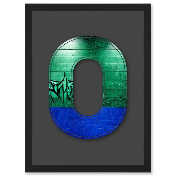 Letter O Tagging Green Blue Decorative Graffiti Mural Alphabet Initial Stencil Artwork Framed Wall Art Print A4
