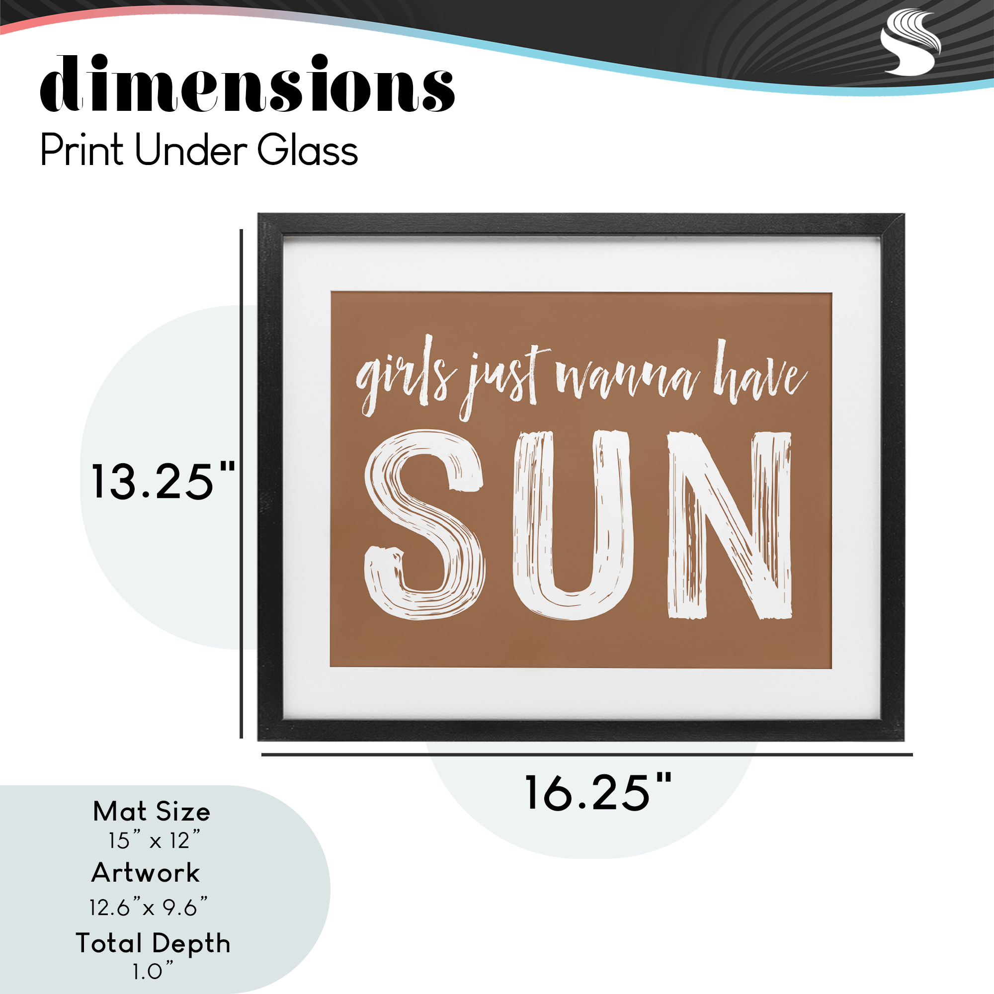 Girls Wanna Have Sun Brown Black Framed Print Under Glass, design by Lettered and Lined