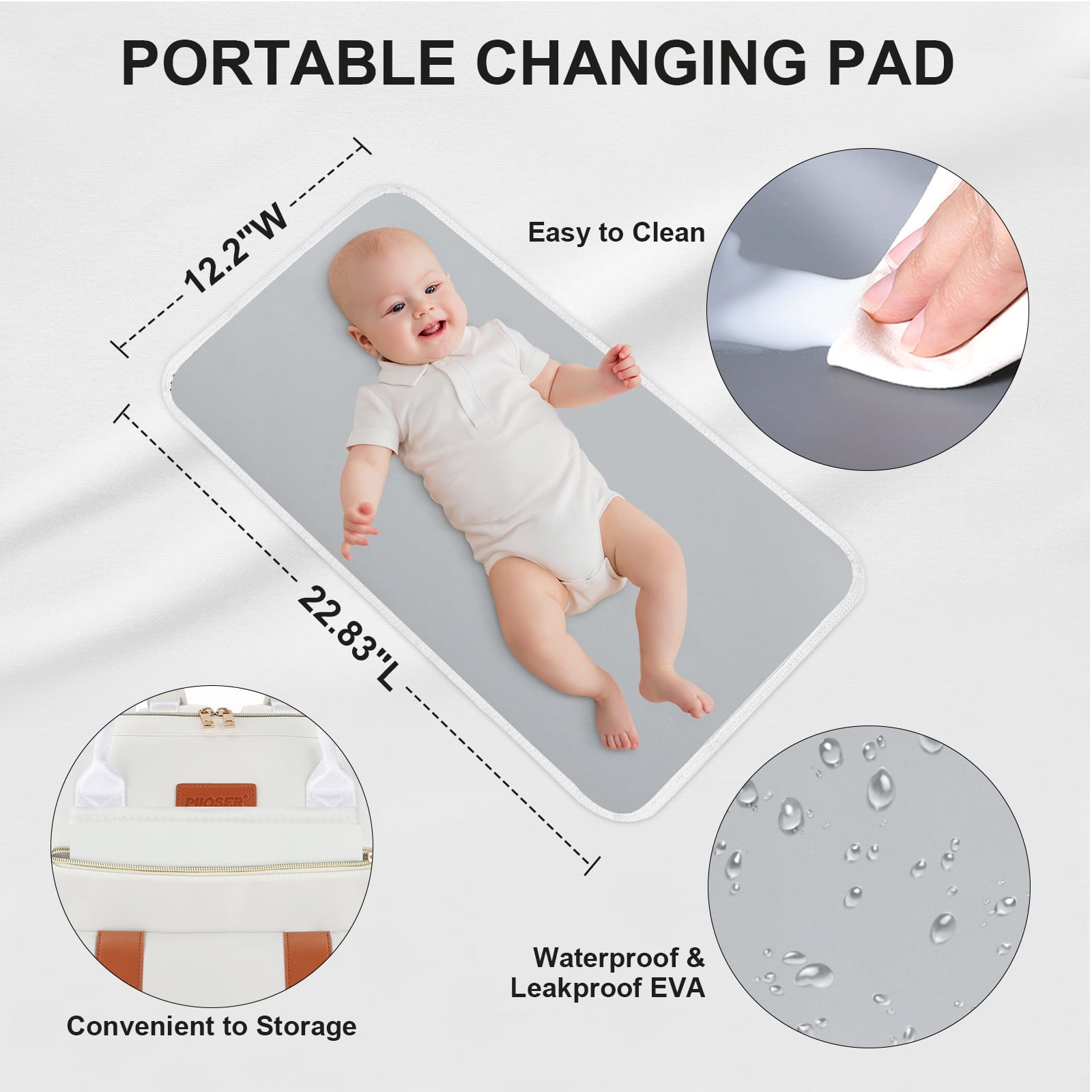 Diaper Bag Backpack with Ice Pack, Large Capacity Waterproof Baby Travel Backpack for Moms & Dads, Insulated Cooler Bag with Changing Pad, Stroller Straps & Pacifier Case, Cream