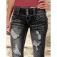 thumbnail image 2 of Jeans Flamingals de talle bajo, corte de bota rasgado, pierna ancha, negro, talla M, para mujer, 2 of 6