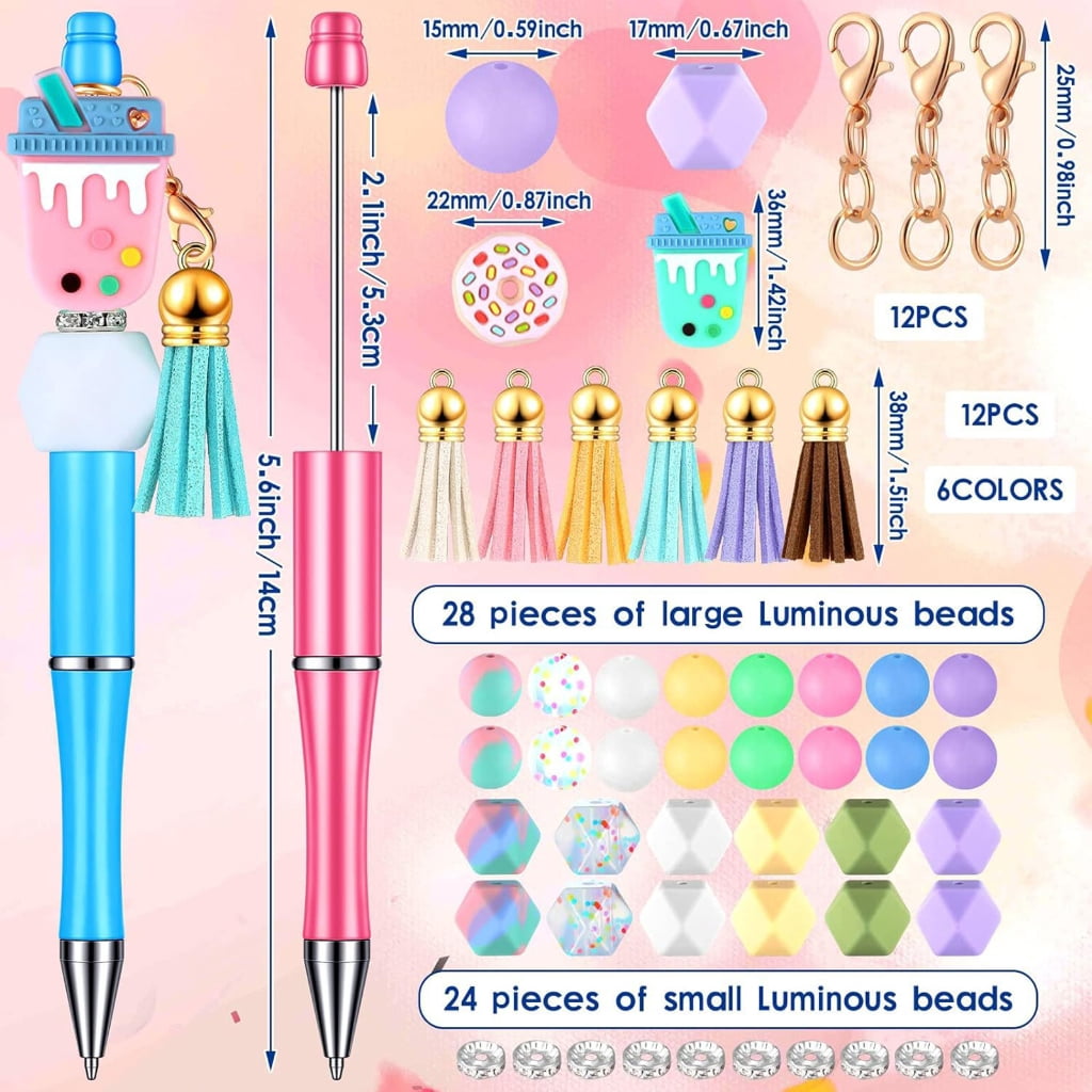 100Pcs Beadable Ballpoint Pen with Beads, Swivel Snap Hooks, and Colored Tassels