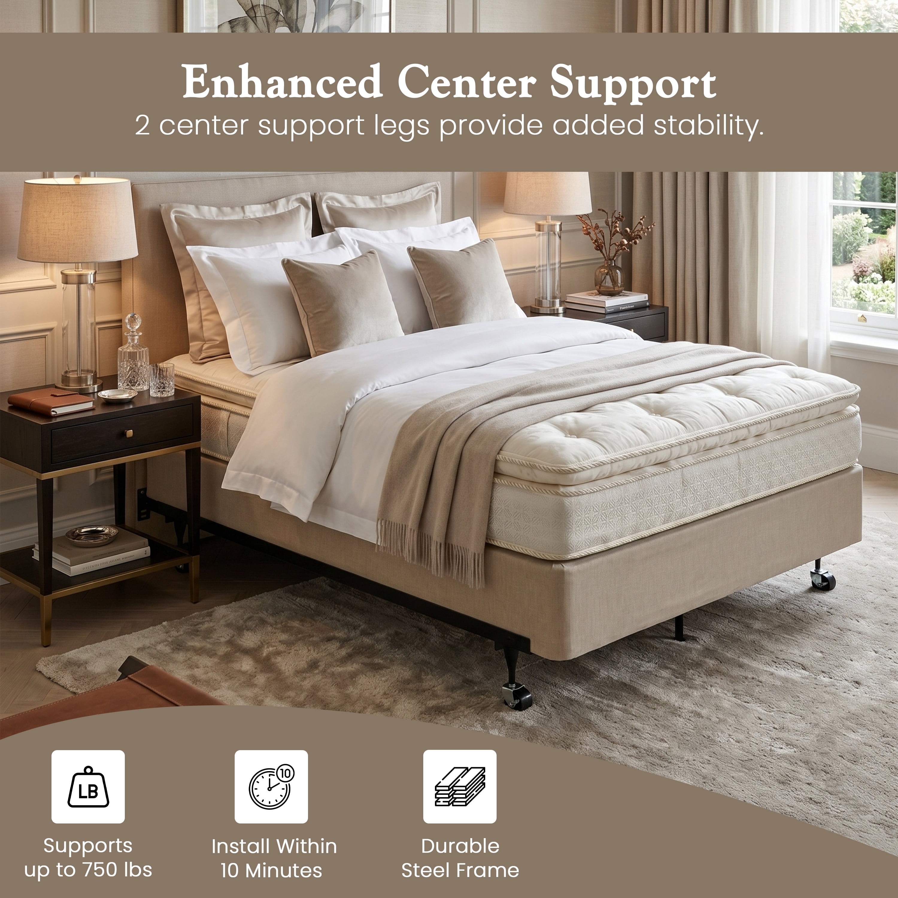 Kings Brand Furniture Metal Adjustable Bed Frame for Twin/Full/Queen Sizes with Rug Rollers & Locking Wheels