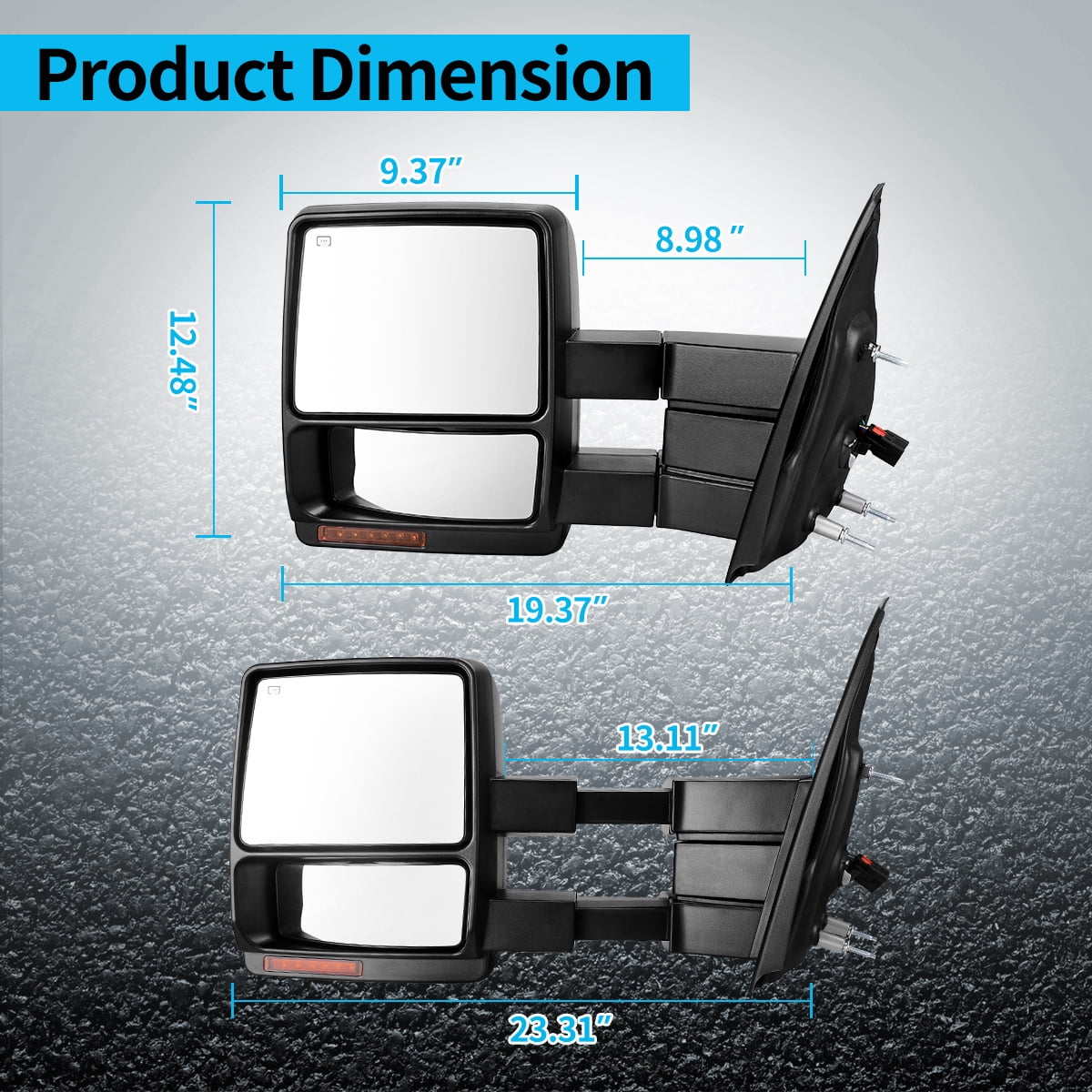 LEDKINGDOMUS Power Heated Telescoping Trailer Tow Mirrors with Turn Signal For 2007-2014 Ford F-150 Super Duty Truck, Plug-and-Play Installation, Pair (Driver & Passenger Side)