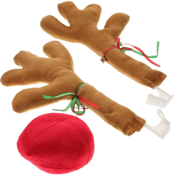 MLINS  Car Antlers Decoration and Red Nose for Cars Decorations Vacation Khaki