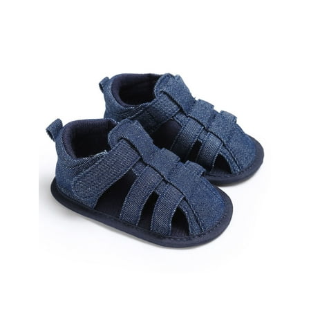 

Gomelly Toddler Kids Crib Shoes Soft Sole Fisherman Sandals Non-slip Flat Sandal Casual Walking Shoe Infant Newborn Baby Flats Denim Blue 18-24 months