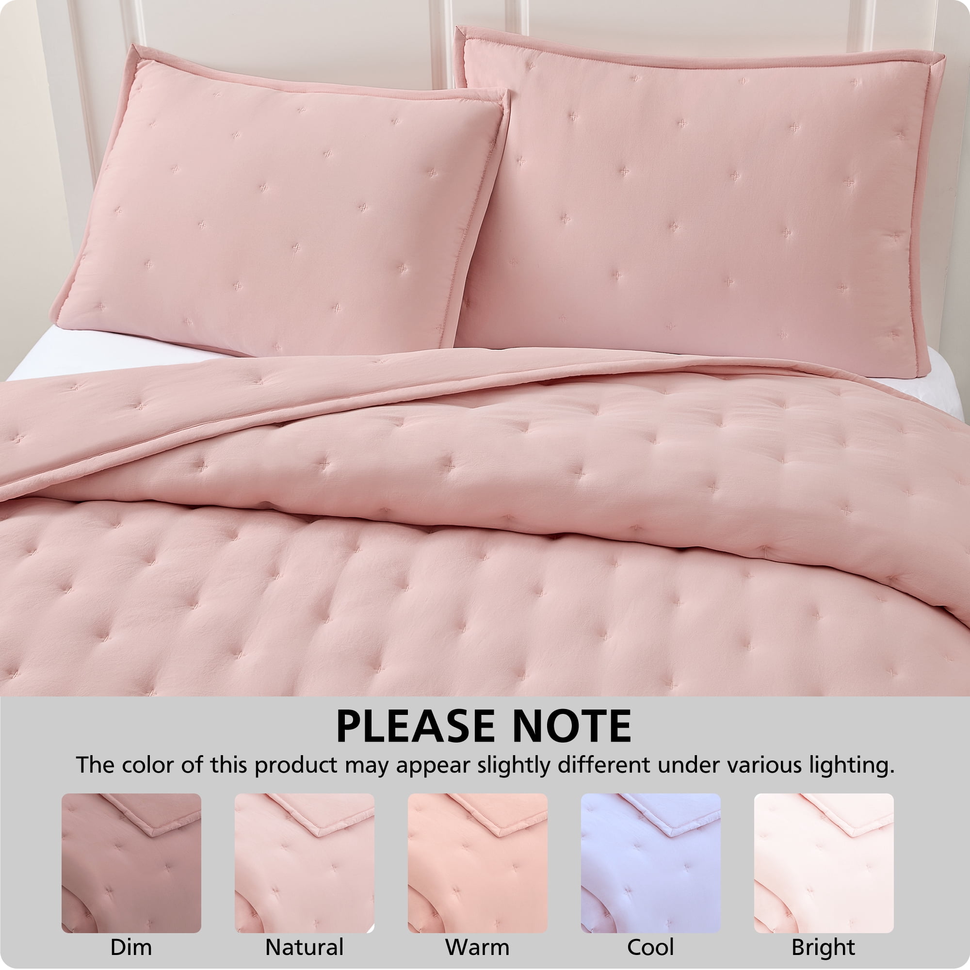 Mainstays Full/Queen Comforter Set, Soft Lightweight & All Season, 3-Piece, Pink