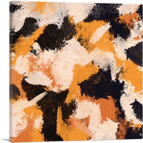 ARTCANVAS Orange Black Tan Camouflage Pattern Square Canvas Art Print - Size: 12" x 12" (0.75" Deep)
