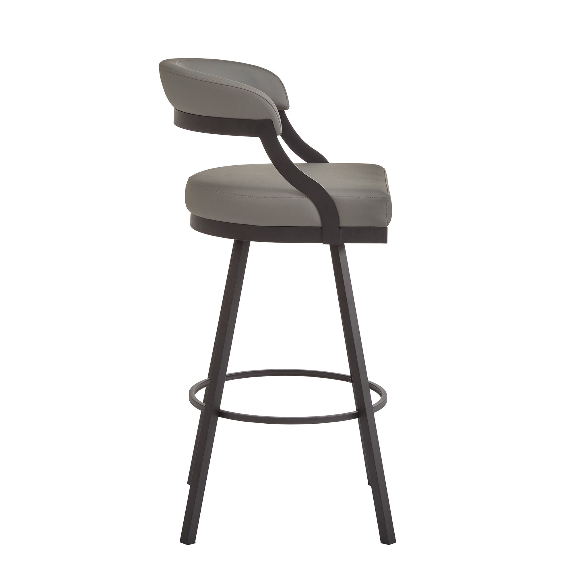 Weston Home Jala Black Finish Metal Vegan Leather Swivel Bar Height Chair, Set of 2, Gray