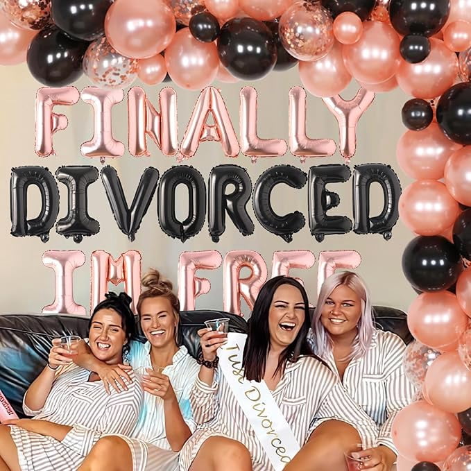 Divorce Party Decorations for Women Men, Finally Divorced Im Free Foil Balloons Banner Black Rose Gold Balloon Garland Arch Kit Just Divorced Sash for Women Divorce Celebration Supplies