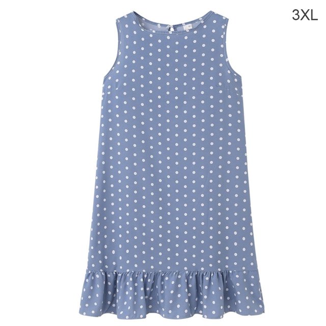 Femmes Robe Sans Manches Dot Robe à Volants Autour du Cou Robe Ronde, Bleu Clair, 3XL