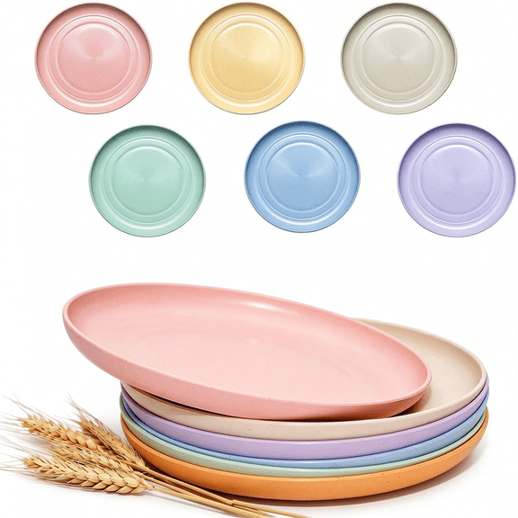 NORIZF 6 Pack 6"Es Lightweight Mini Wheat Straw Plates Reusable Plate Set Dishwasher & Microwave Safe,Unbreakable Deep Dinner Plates,Plastic Plates Reusable,They Are Easy to Clean Bpa Free
