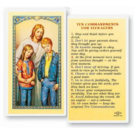 

Ten Commandments for Teenagers Laminated Catholic Prayer Holy Card with Prayer on Back Pack of 25