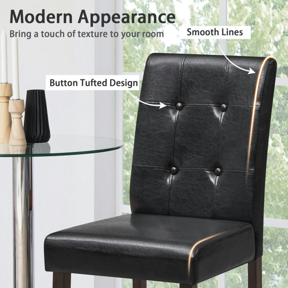 Demi Bonn Set of 2 Bar Stools with Rubber Wood Legs and Button-Tufted Back, Modern Dining Chair, Black