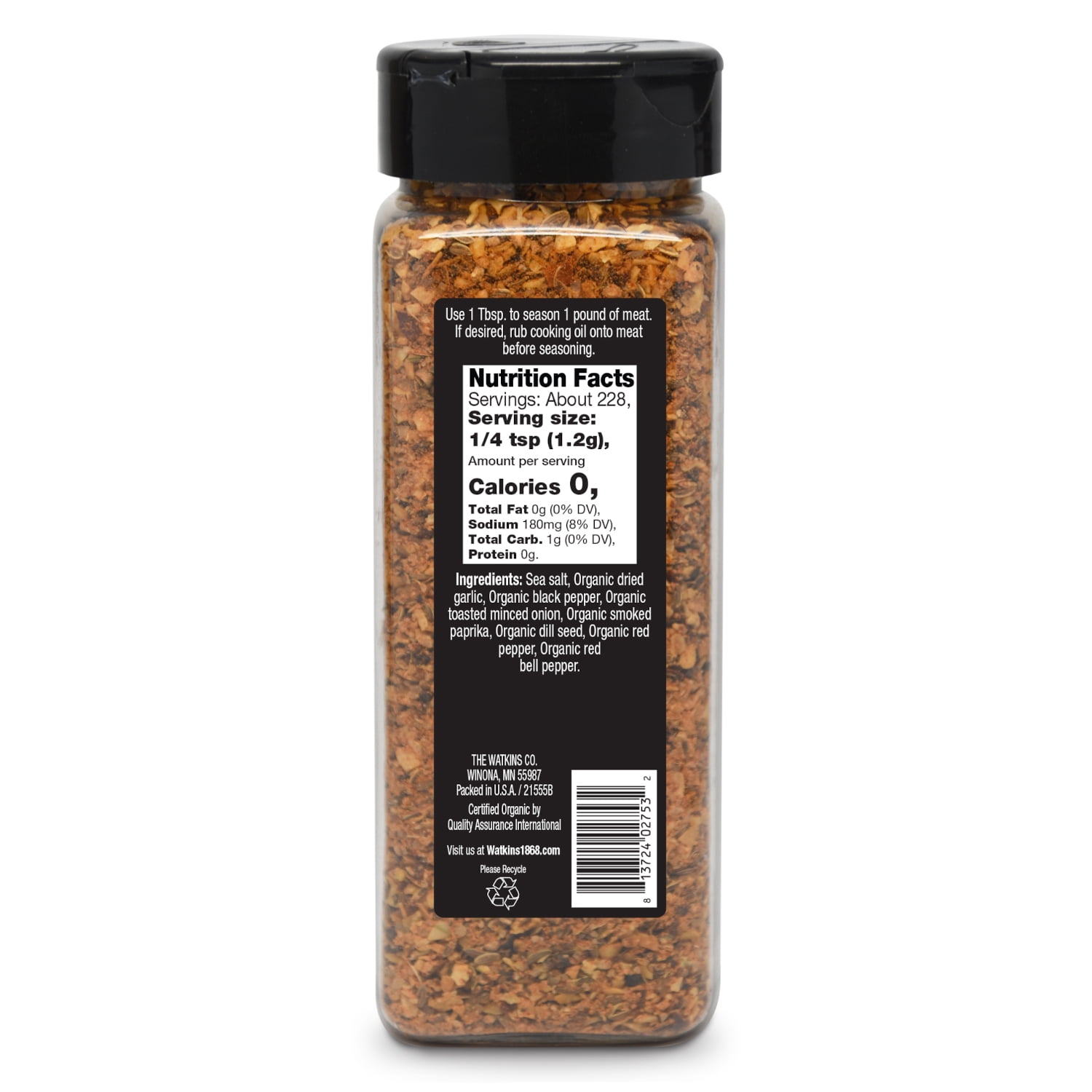 (2 pack) Watkins 1868 Organic Grilling Steak Seasoning, 9.6 oz