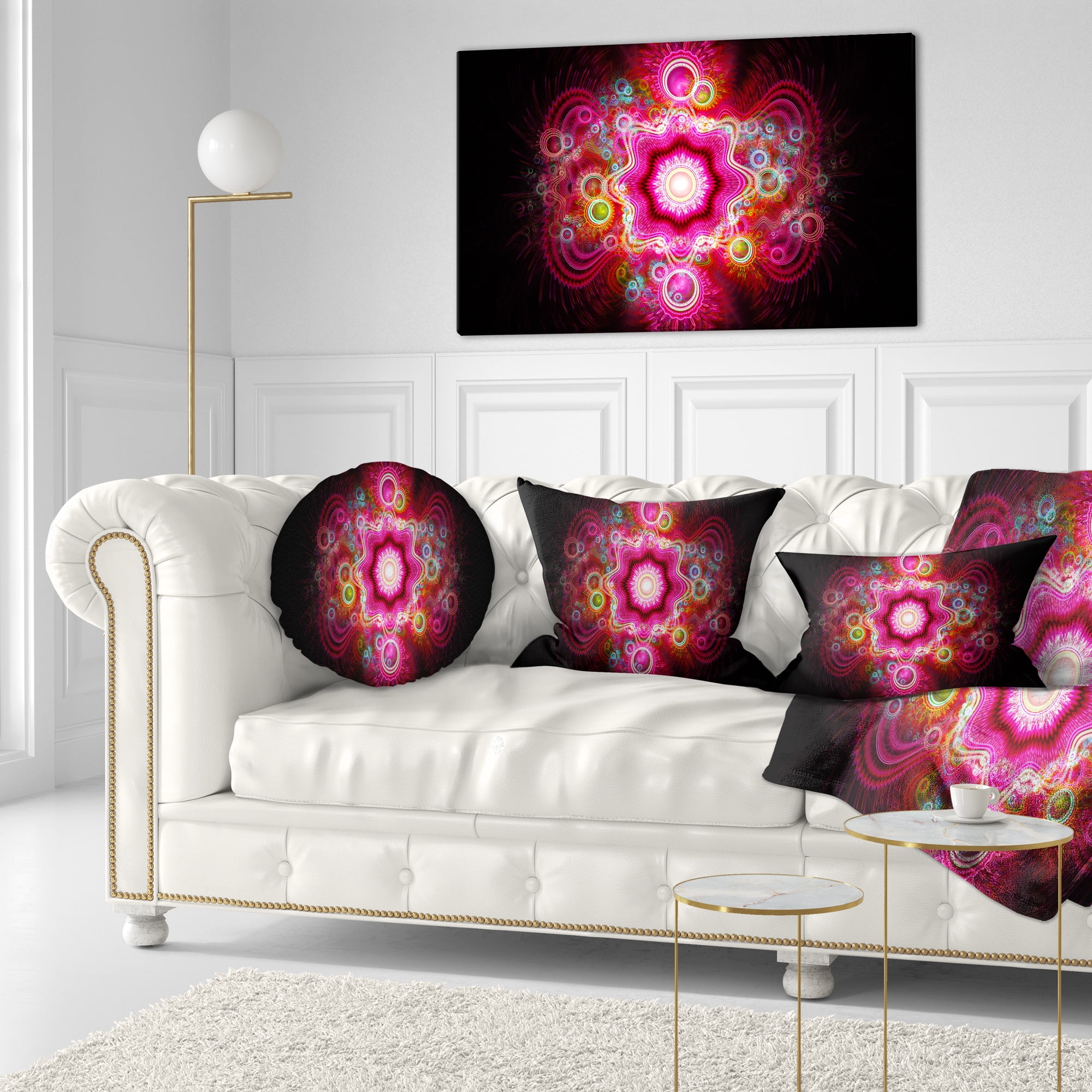 Designart Bright Pink Fractal Flower - Abstract Throw Pillow - 12x20