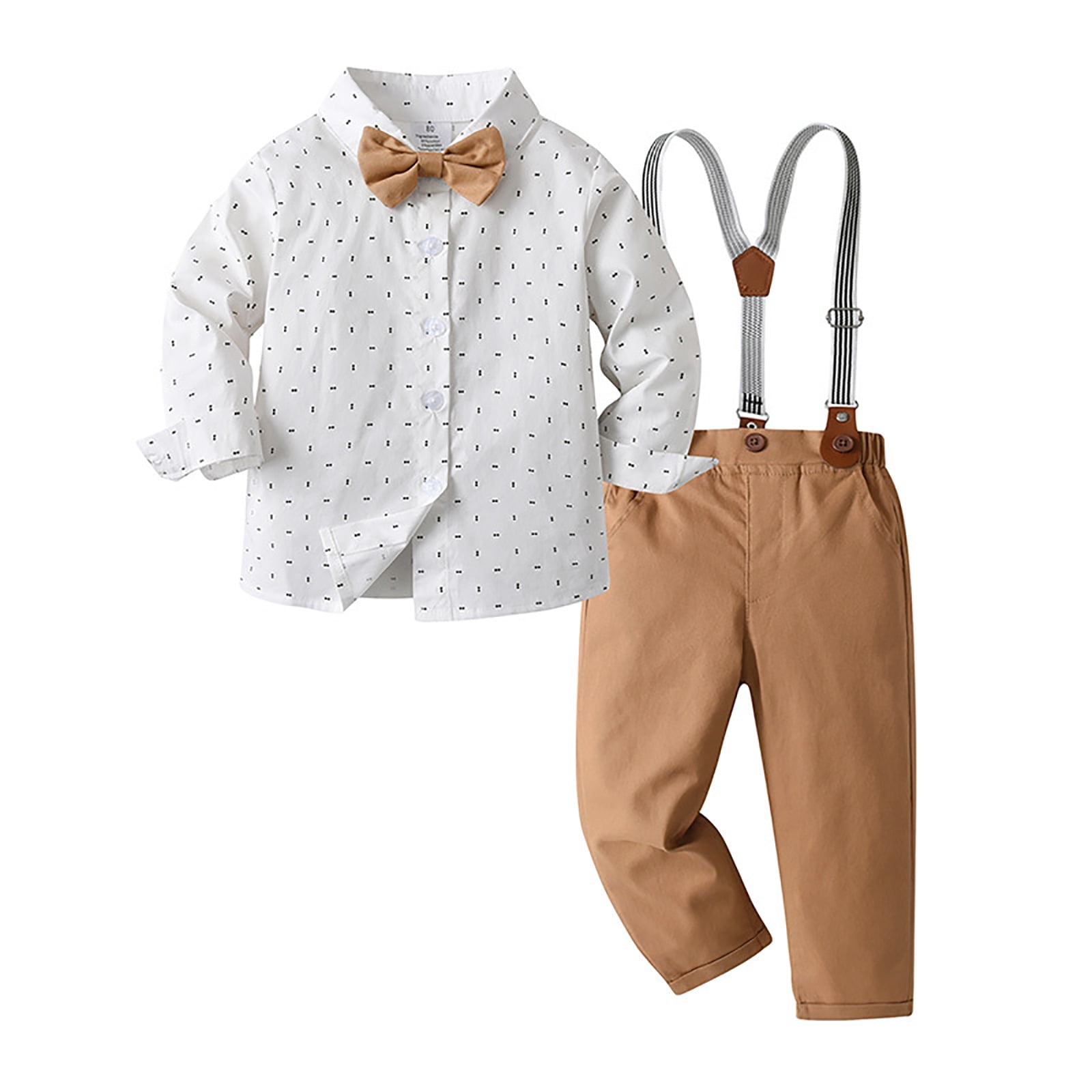 Ketyyh-chn99 Baptism Outfits For Baby Boys Toddler Baby Boy Clothes Suit Gentleman Wedding Outfits Formal Dress Shirt+Bowtie+Suspender Pants Size for 12-18 Months,Khaki