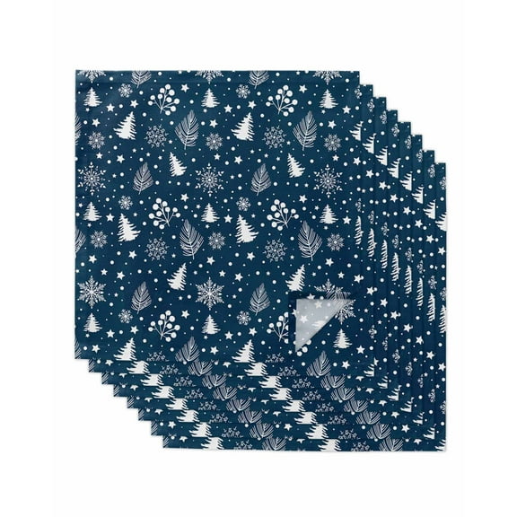 Blue Christmas Cloth Napkins Set of 8, Snowflake Xmas Tree Botanical Washable Reusable Dinner Cocktail Napkin for Kitchen Party Wedding Banquet Holiday Baby Shower Table Decor