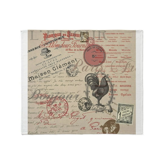 CafePress - Vintage French Handwriting Paris Rooster Throw Bla - Soft Fleece Throw Blanket, 50"x60" for All Ages