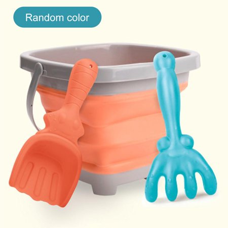Collapsible Beach Buckets for Kids Pails Beach Pails with Raker and Shovel, Collapsible Bucket for Beach Travel, Camping