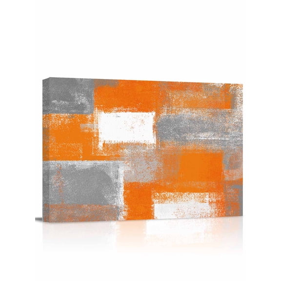 Orange Grey Abstract Canvas Print Wall Art Vintage Modern Orange Color Block Pictures Painting Morden Artwork for Living Room Bedroom, Ready to Hang - 12"x16"