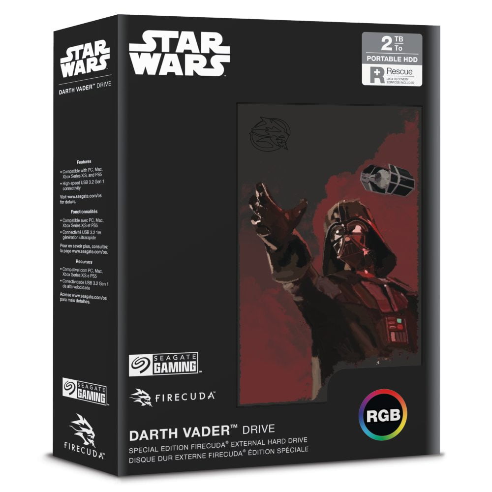 Seagate Darth Vader SE FireCuda 2TB External USB 3.2 Hard Drive with Red LED Lighting