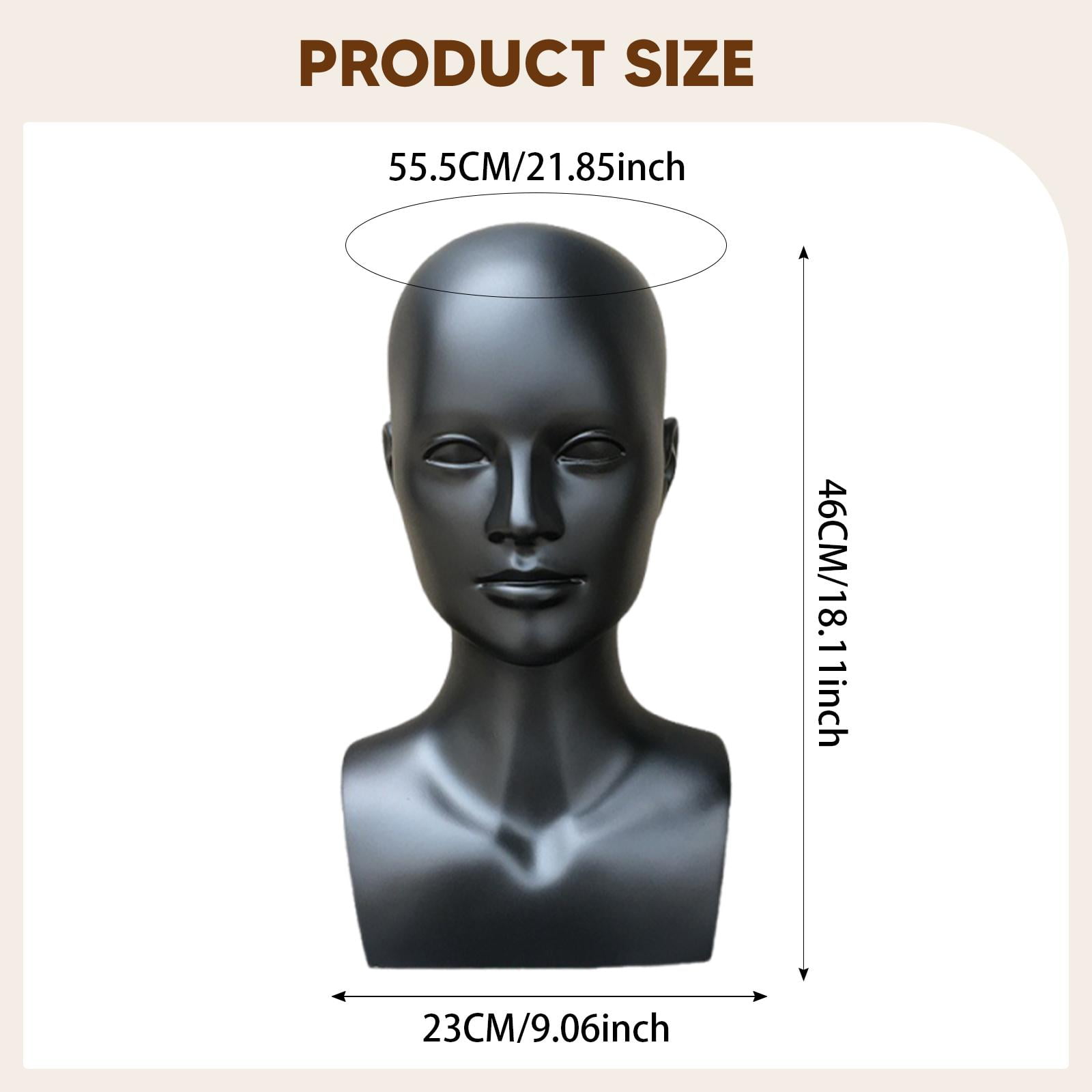 Dualoai Male Mannequin Head Cap Display Holder Beauty Accessories Displaying Adults Manikin Head Wig Display Stand for Necklace Scarf Matte Black