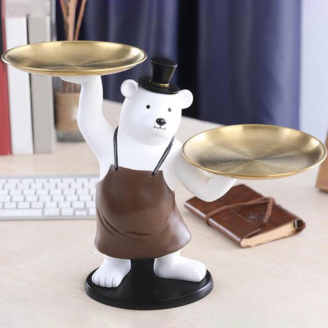 Bandeja de almacenamiento de estatua de oso multiusos, adorno de figurita de resina, decoración del hogar, plato de aperitivos de para Baoblaze Bandeja de almacenamiento de estatua de oso