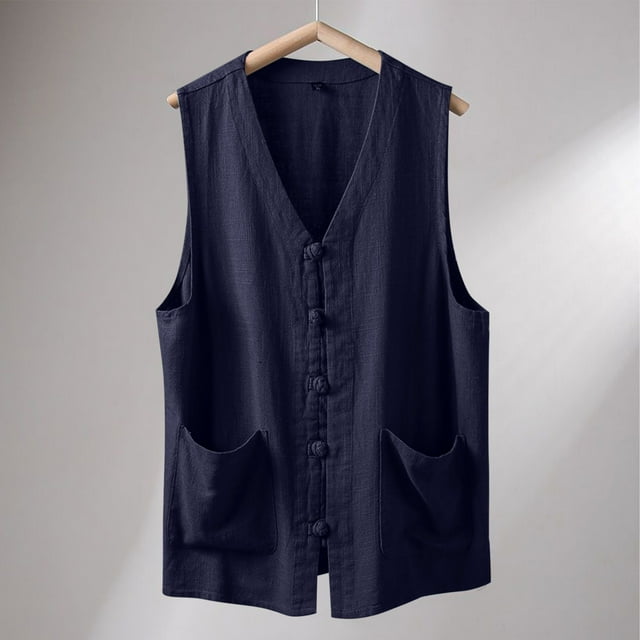pstuiky Camiseta sin mangas para hombre, Camisa informal de verano para hombre, color liso, sin mangas, con botones y cuello en V Chaleco de hombre xxxxl